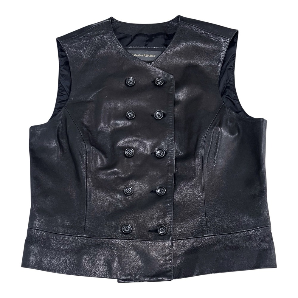 Banana Republic Black Genuine Leather Vest Double Breasted Sleeveless Women's‎ 6